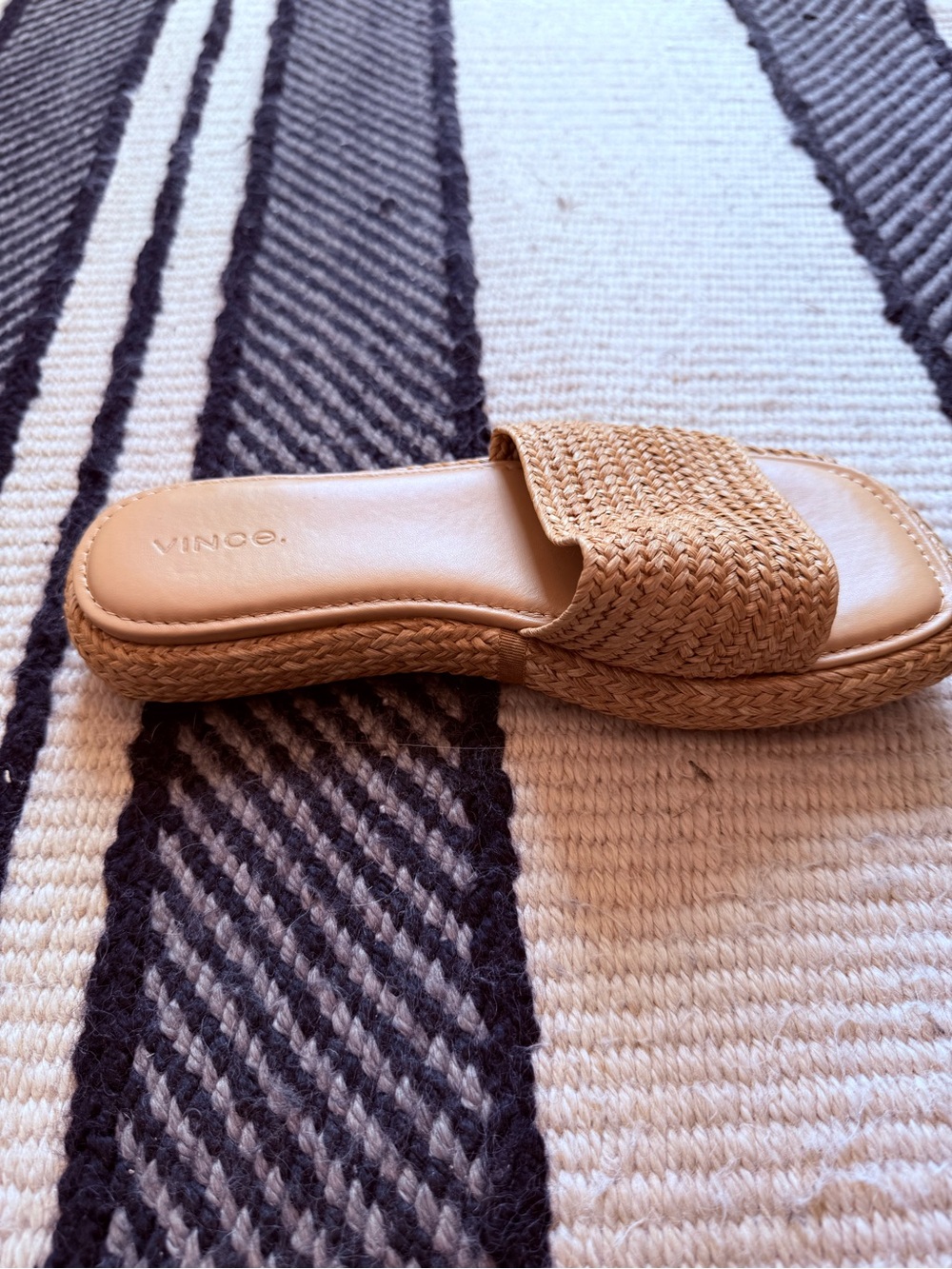 Vince Natural Tan Woven Slide Mules - Picture 3 of 7